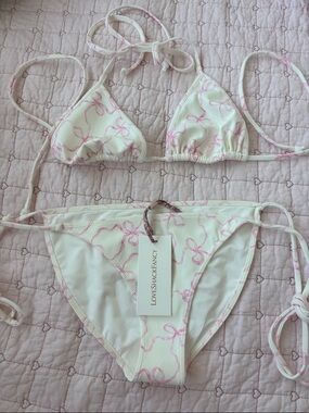 LoveShackFancy White Bikini Pink Bows M